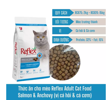 Thức Ăn cho Mèo Trưởng Thành Reflex 2kg - vị Cá Hồi & Cá Cơm